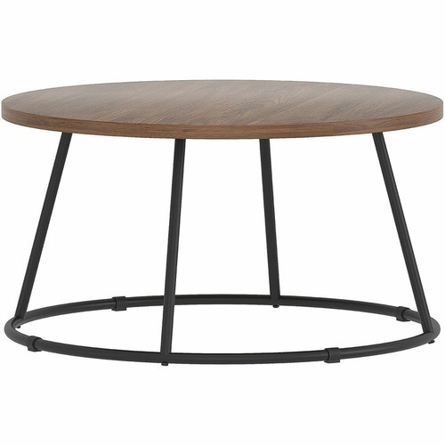 Lorell Accession Coffee Table - Walnut Round Top - Powder Coated Four Leg Base - 4 Legs - 200 lb - (LLR16259)