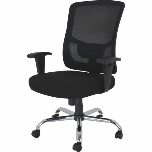 Lorell Big & Tall Mesh High-Back Task Chair - Fabric Seat Material - Mid Back - 5-star Base - Black (LLR62625)
