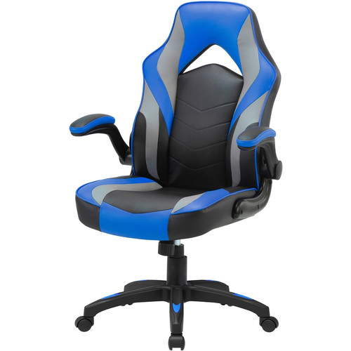 Lorell High-Back Gaming Chair - Vinyl, Nylon - Blue, Black, Gray (LLR84395)