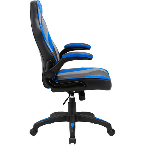 Lorell High-Back Gaming Chair - Vinyl, Nylon - Blue, Black, Gray (LLR84395)