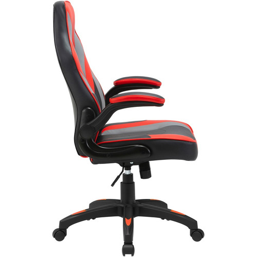 Lorell High-Back Gaming Chair - Vinyl, Nylon - Red, Black, Gray (LLR84394)