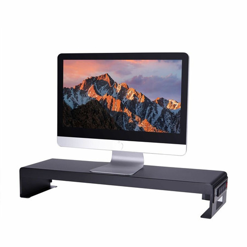 Rocelco Dual Monitor Stand AC-USB - 4.75" Height x 30" Width x 9" Depth - Black - For Monitor, - (RCLRDMS)