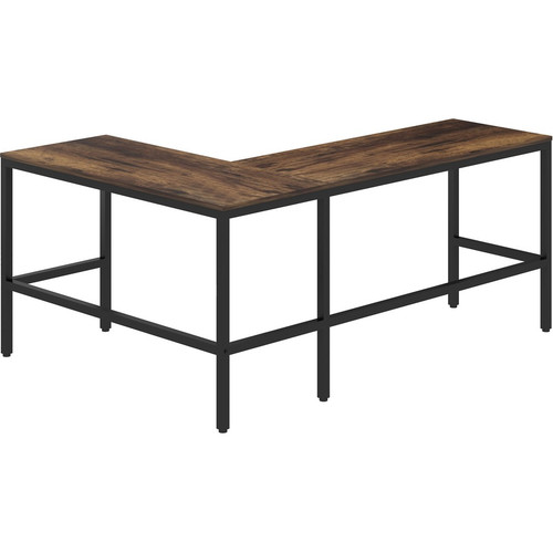 NuSparc L-Shaped Metal Frame Desk - Vintage Oak L-shaped, Black Top - Contemporary Style - 200 lb - (NPRDK102RRRK)