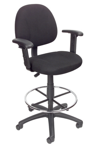 Boss Drafting Stool (B315-Bk) W/Footring And Adjustable Arms