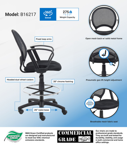Boss Mesh Drafting Stool W/ Loop Arms Boss Mesh Drafting Stool W/ Loop Arms
