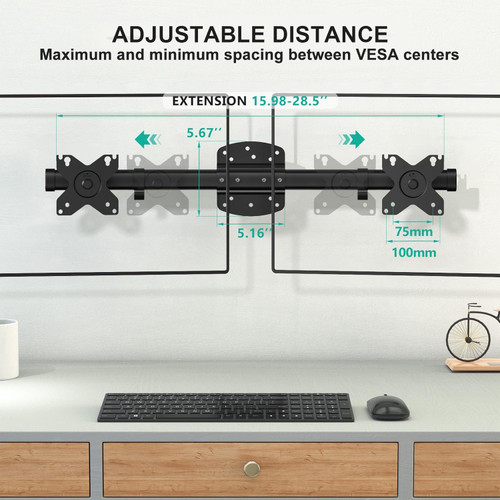 Dual Monitor Wall Mount, Single to Double Bracket Adapter, Horizontal Assembly Arm for 2 Screen up to 27 inch (MOS012ARM)