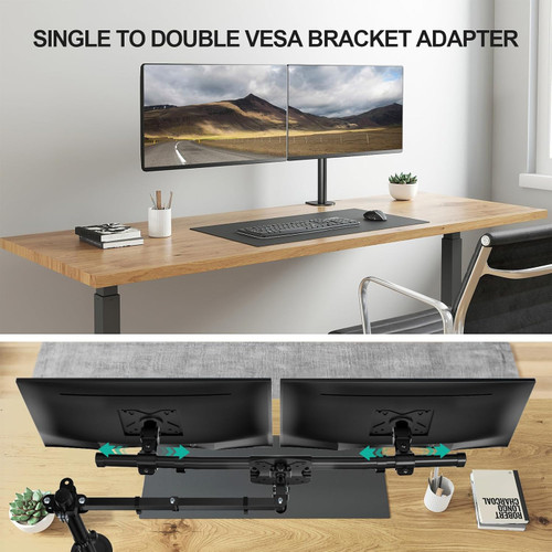 Dual Monitor Wall Mount, Single to Double Bracket Adapter, Horizontal Assembly Arm for 2 Screen up to 27 inch (MOS012ARM)