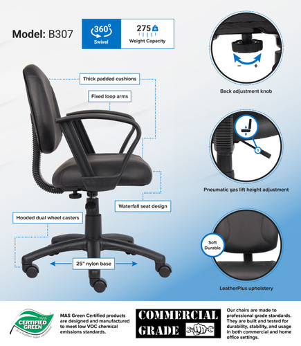 Boss Black Posture Chair W/ Loop Arms (B307)