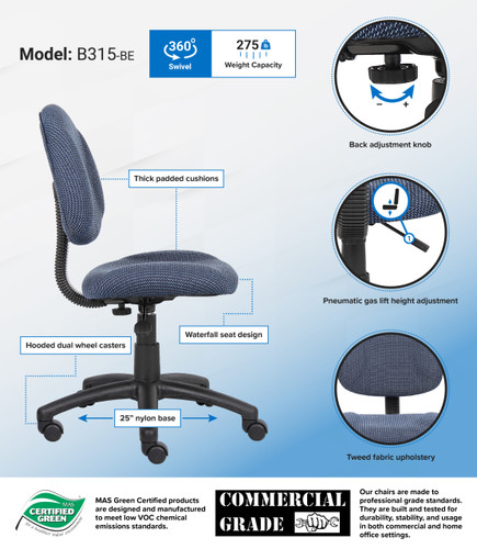 Boss Blue  Deluxe Posture Chair (B315-BE)