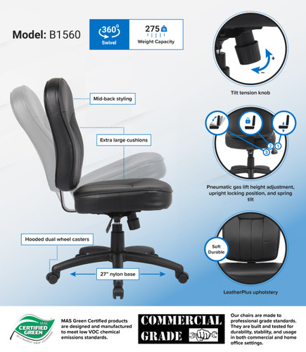 Boss Black Leather Task Chair (B1560)