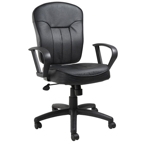 Boss Black Leather Task Chair W/ Loop Arms (B1562)