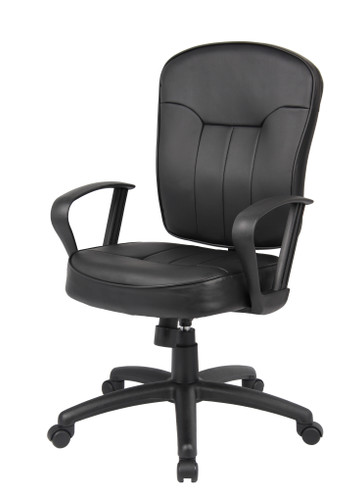 Boss Black Leather Task Chair W/ Loop Arms (B1562)