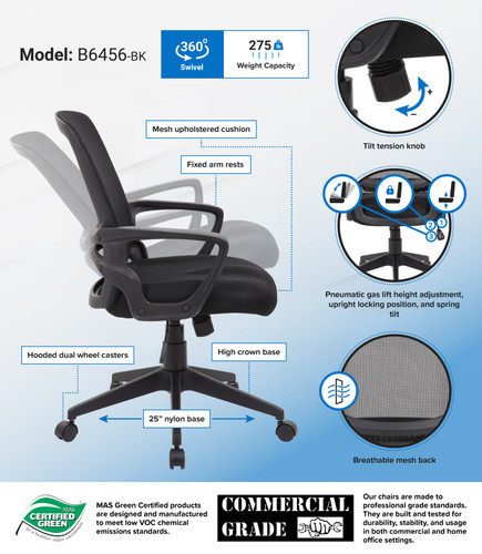 Boss Mesh Task Chair, Black (B6456-BK)