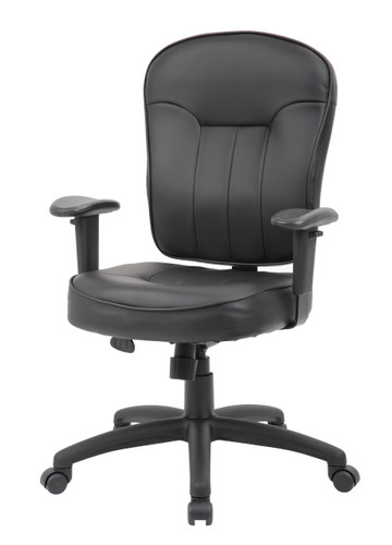 Boss Black Leather Task Chair W/ Adjustable Arms (B1563)