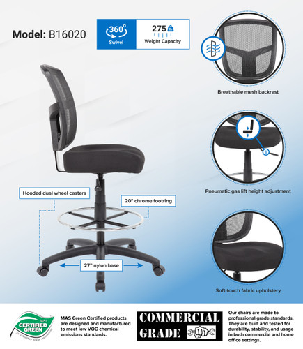 Boss Contract Mesh Drafting Stool (B16020)