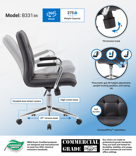 Boss Modern Office Chair w/Chrome Arms - Black (B331-BK)
