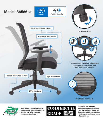 Boss Mesh Task Chair Black (B6566-BK)