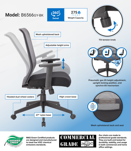 Boss Mesh Task Chair Gray (B6566GY-BK)