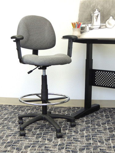 Boss Drafting Stool (B315-Gy) W/Footring And Adjustable Arms (B1616-GY)