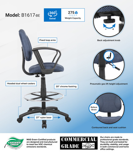 Boss Drafting Stool (B315-Be) W/Footring And Loop Arms (B1617-BE)