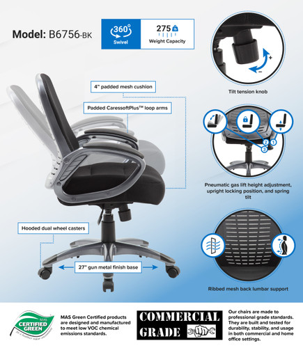 Boss Ribbed High Back Mesh Chair (B6756-BK)