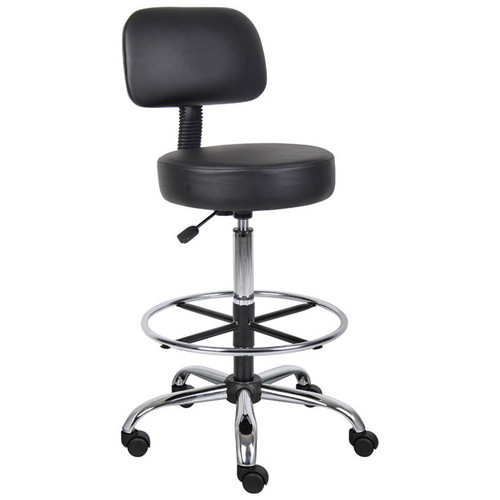 Boss Antimicrobial Vinyl Medical/Drafting Stool W/ Back Cushion (B16245-BK)