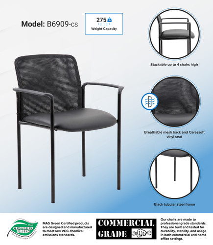 Boss Caressoft and Mesh Guest Chair, Black (B6909-CS)