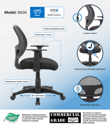 Boss Commercial Grade Mesh Task Chair W/ T-Arms (B606)