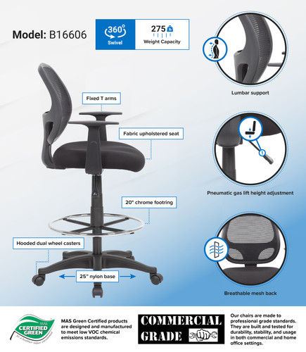 Boss Commercial Grade Mesh Stool W/ T-Arms (B16606)