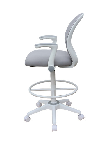 Boss Grey Mesh, Flip Arm, Stool, White Frame (B1676WT-GY)