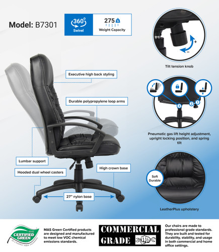 Boss High Back LeatherPlus Chair (B7301)