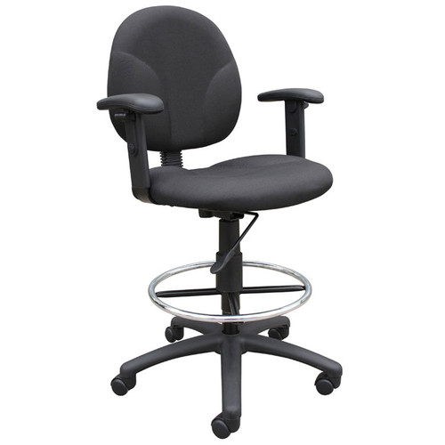 Boss Black Fabric Drafting Stools W/Adj Arms & Footring (B1691-BK)