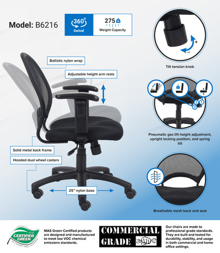 Boss Mesh Chair With Adjustable Arms (B6216)