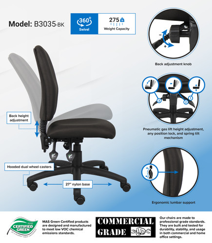 Boss Multi-Function Fabric Task Chair (B3035-BK)