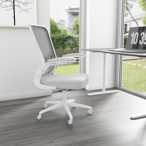 Boss Grey Mesh, Flip Arm, Task Chair, White Frame (B6366WT-GY)