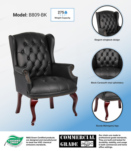 Boss Wingback Traditional Guest Chair In Black (B809-BK)