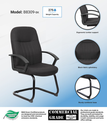 Boss Mid Back Fabric Guest Chair In Black (B8309-BK)