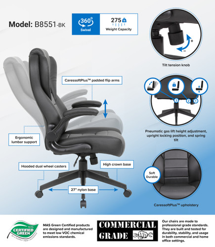 Boss Executive High Back CaressoftPlus Flip Arm Chair (B8551-BK)