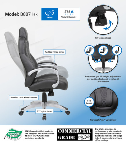 Boss Executive Hinged Arm Chair - Black (B8871-BK)