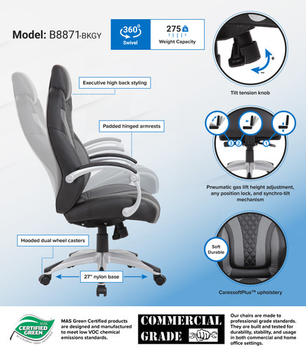 Boss Executive Hinged Arm Chair - Black/Grey (B8871-BKGY)