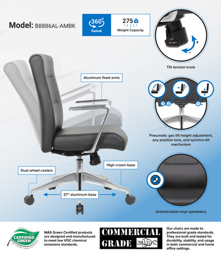 Boss Modern Conference Chair with Aluminum Arm & Base (B8886AL-AMBK)