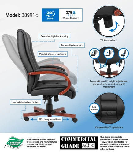 Boss High Back Executive Wood Finished Chair, Cherry (B8991-C)