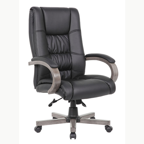 Boss High Back Executive Wood Finished Chair, Grey (B8991-GY)