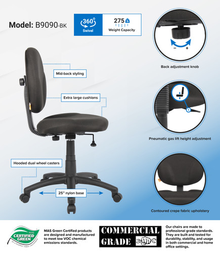 Boss Diamond Task Chair In Black (B9090-BK)