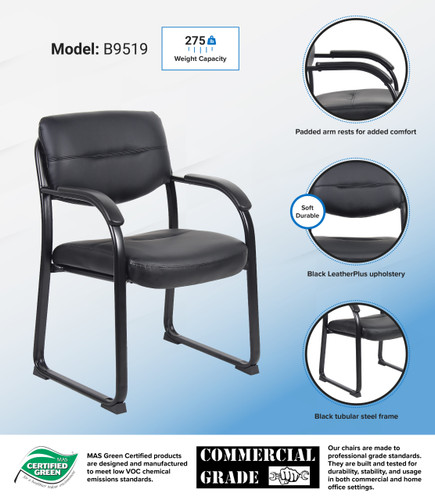 Boss Leather Sled Base Side Chair W/ Arms (B9519)