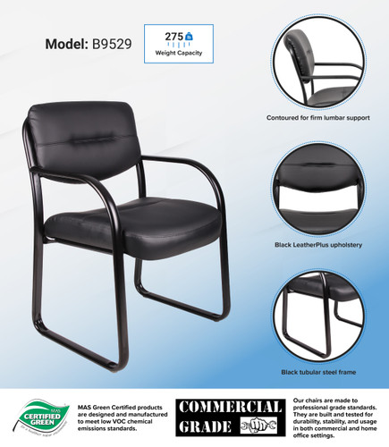 Boss Leather Sled Base Side Chair, Black (B9529)