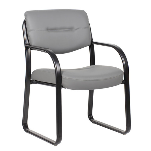 Boss Leather Sled Base Side Chair, Grey (B9529-GY)