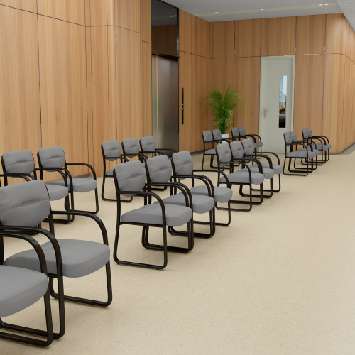 Boss Leather Sled Base Side Chair, Grey (B9529-GY)