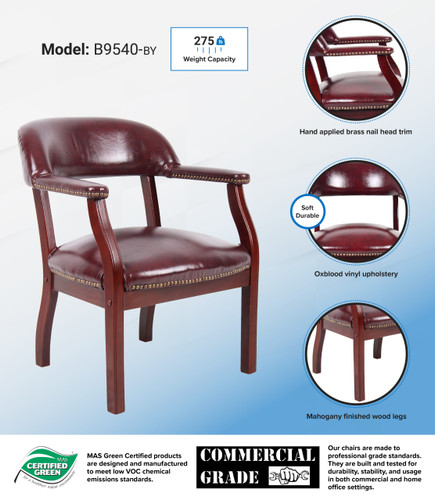 Boss Captain's guest, accent or dining chair in Burgundy Vinyl (B9540-BY)