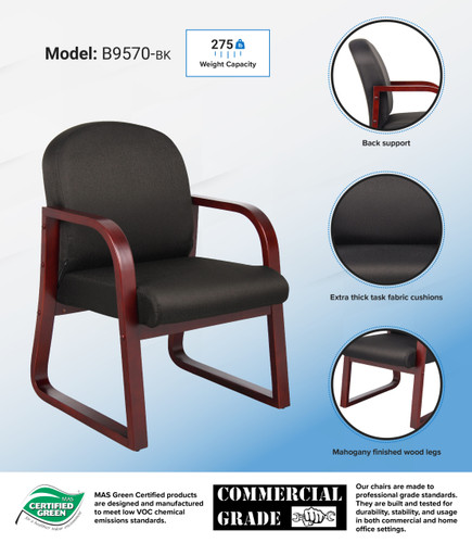 Boss Mahogany Frame guest, accent or dining chair In Black Fabric (B9570-BK)